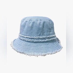 Light Blue Frayed Washed Denim Bucket Hat